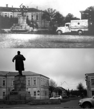 Калинин в оккупации. Свастика на месте памятника Ленину