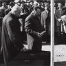 Первый секретарь ЦК  КПЭ Я. Кабин (справа) TPI закладывает краеугольный камень нового здания Мустамяэ. Слева стоит  ректор  ТПИ Аарна Агу 1962